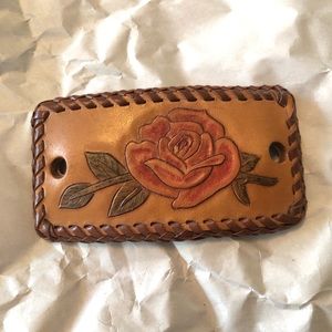 Vintage 80’s Leather Rose Floral Hair Pin Barrette, No Pin